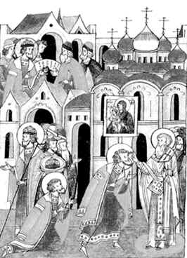 Благословение благоверного князя Александра. Миниатюра. XVI в.